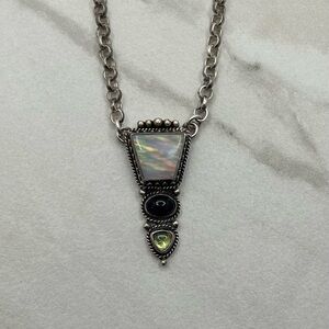 Vintage Sterling Silver Pendant Necklace With Opal, Iolite, And Peridot